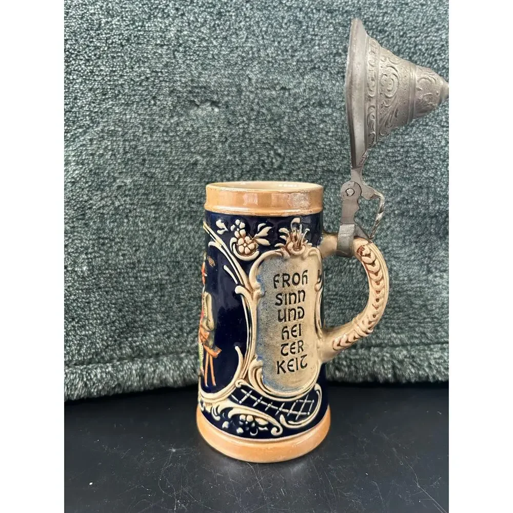 German Stien With Hinged Pewter Lid 5.5 Inches